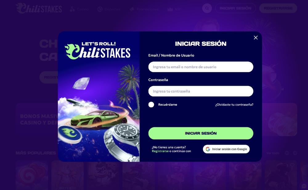 ChiliSTAKES inicio de sesión