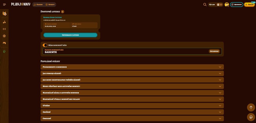 playjonny speciální no deposit bonus promo kód