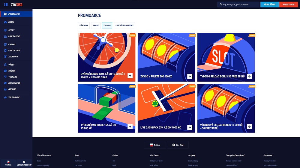 Náhled bonusů a promoakcí s free spiny v online casinu TikiTaka