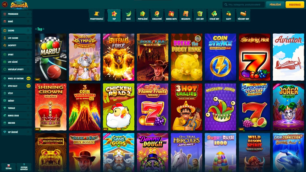 Náhled TOP online slotů v casinu Spinanga