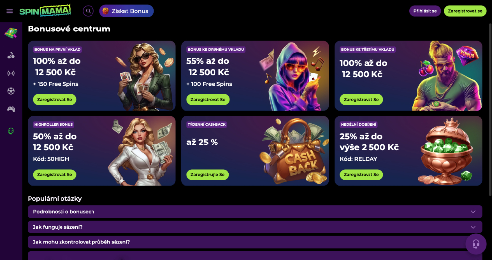 Jak získat bonusy v casinu Spinmama?