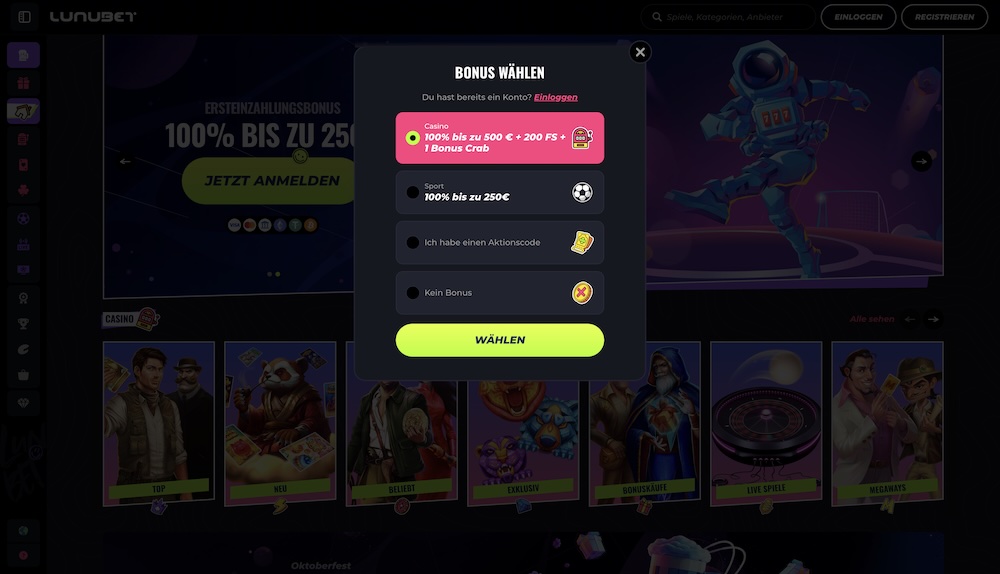 LunuBet Registrierung