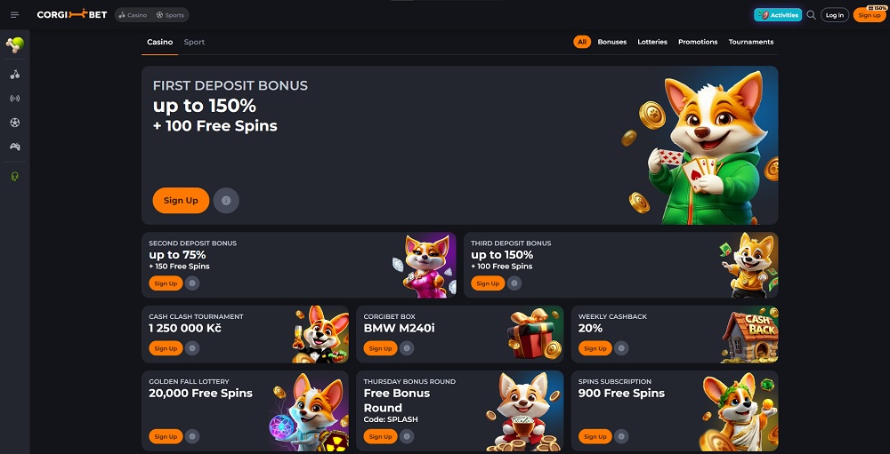 Preview of the bonuses and promotions with free spins at the Corgibet online casino