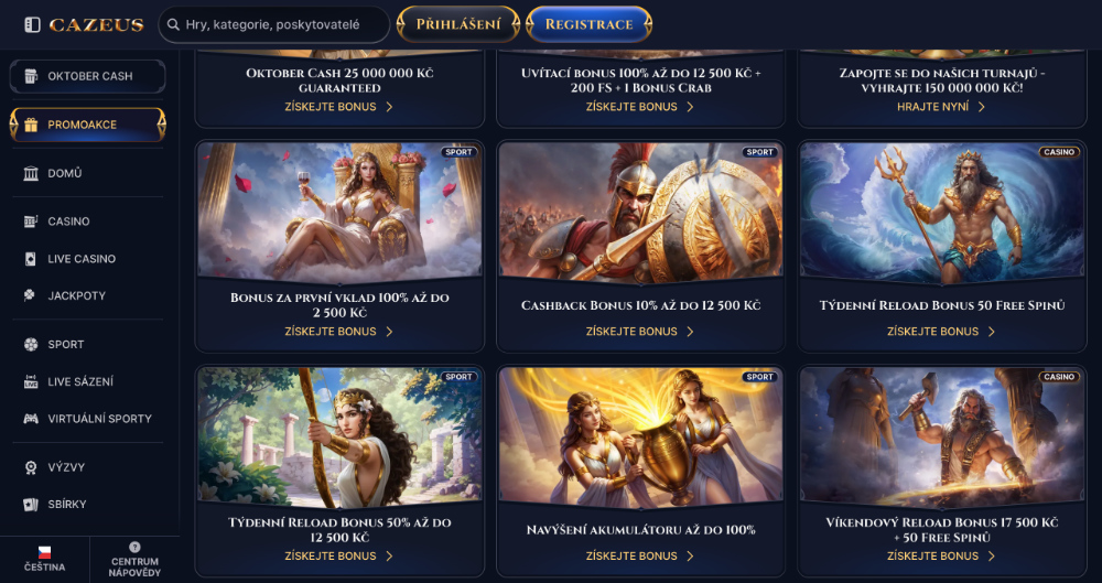 Cazeus bonusy v říjnu 2025