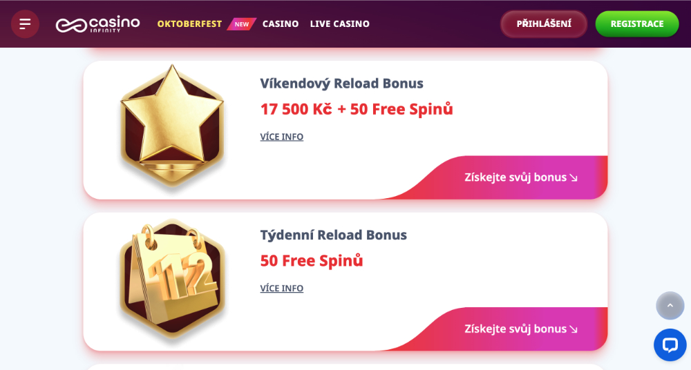 Jak získat bonusy v casinu Casino Infinity?