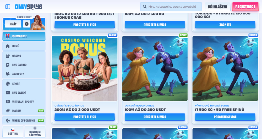 No deposit bonus v casinu OnlySpins