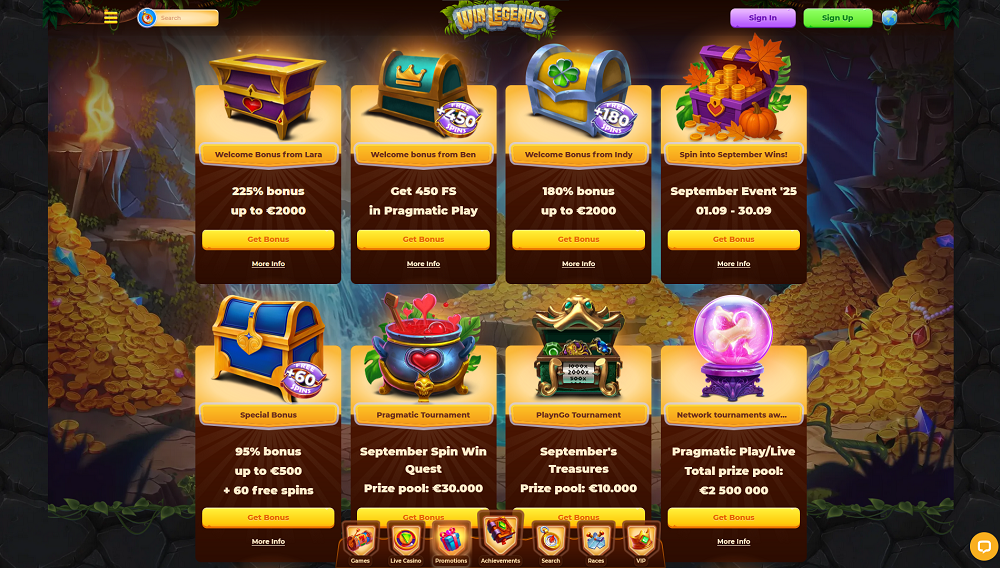 Náhled bonusů a promoakcí v září 2025 v online casinu WinLegends