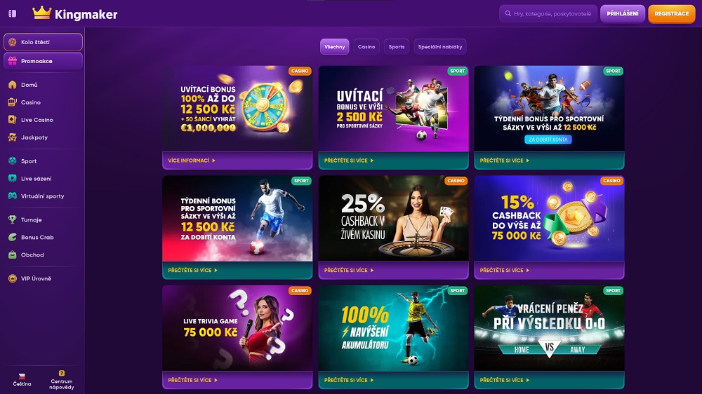 Náhled bonusů a promoakcí v září 2025 v online casinu a sázkové kanceláři Kingmaker