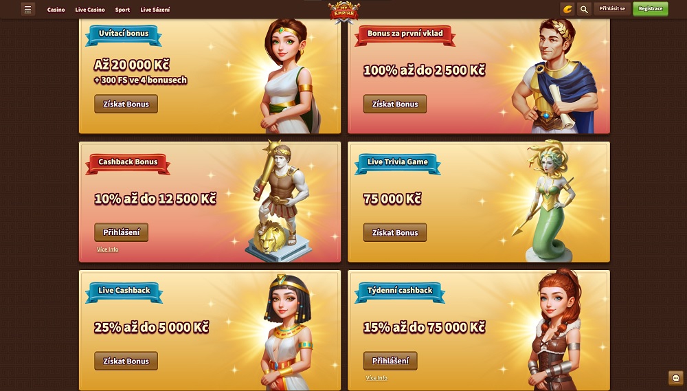 Náhled bonusů a promoakcí v září 2025 v online casinu a sázkové kanceláři My Empire