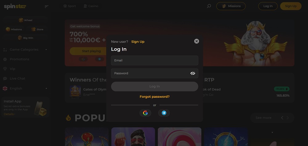 Spinstar.bet login