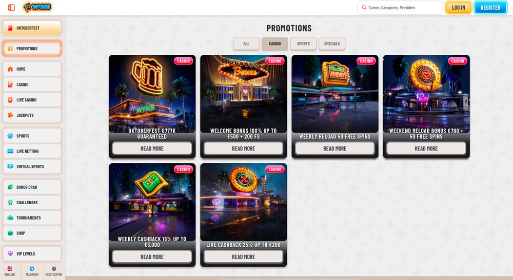 Wyns casino bonuses