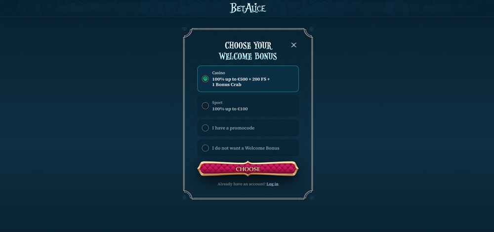 BetAlice registrace úvod en
