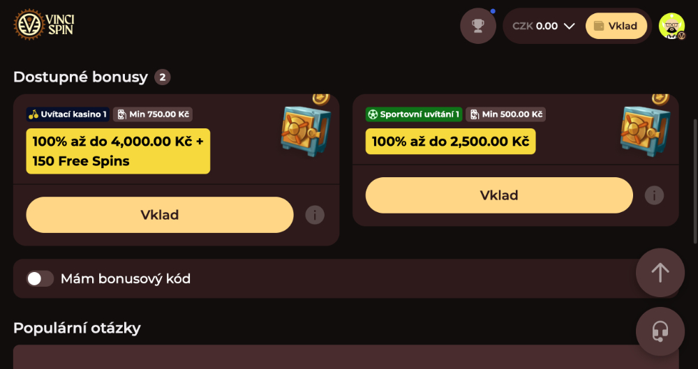 Vinci Spin free spiny v říjnu 2025