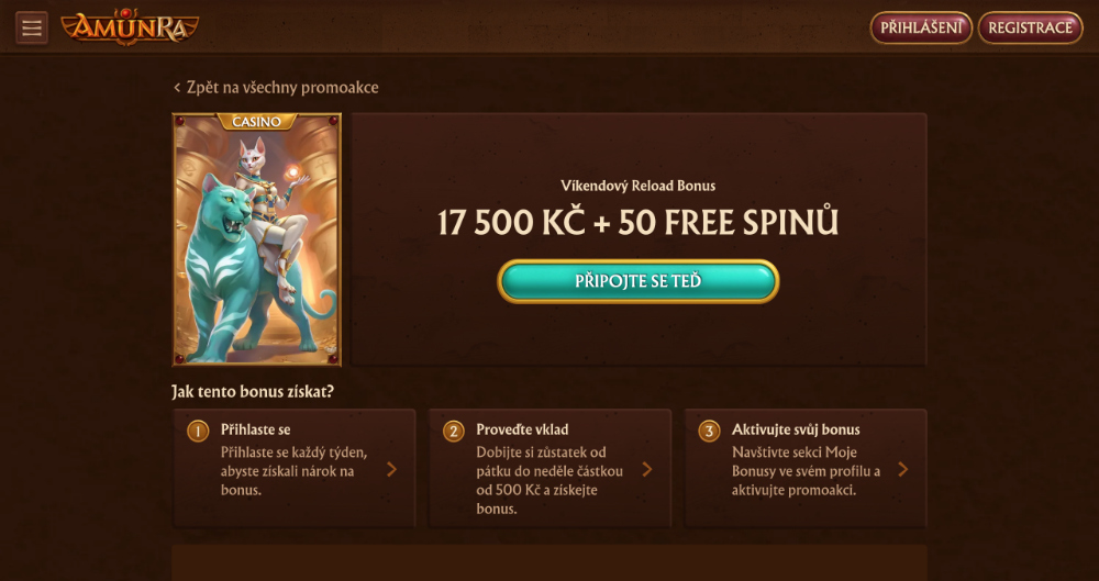 Promoakce v casinu AmunRa Víkendový reload bonus 17 500 Kč + 50 free spinů