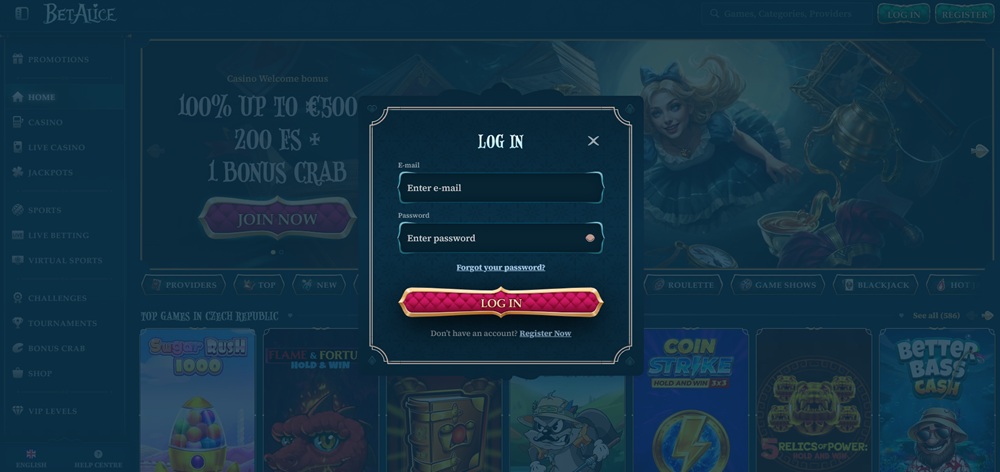 BetAlice login úvod en