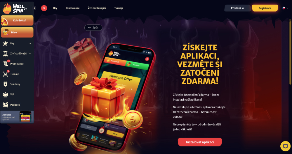 Hell Spin 10 free spins ZDARMA za instalaci aplikace_úvodní