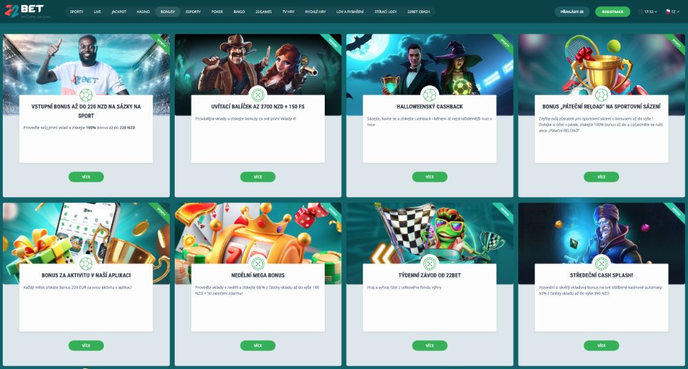 Listopadové bonusy v casinu 22BET
