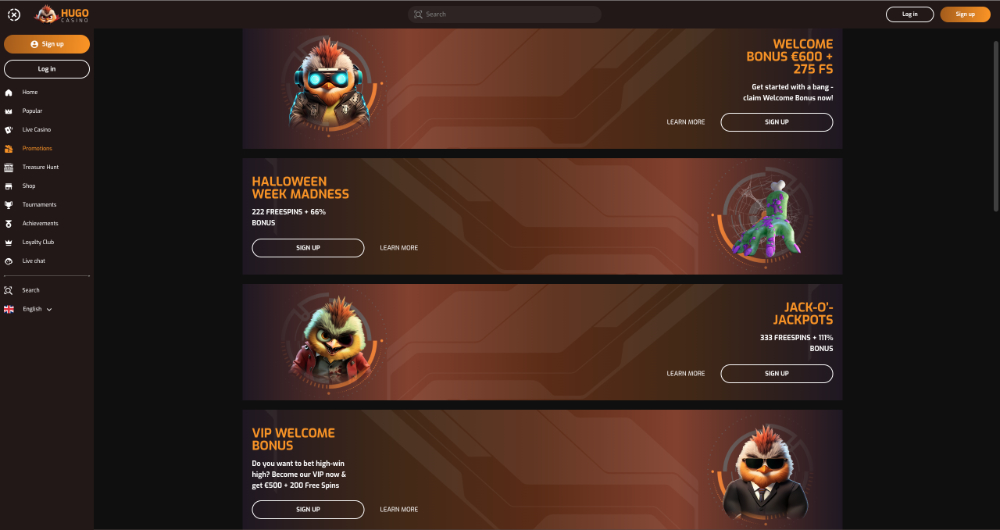 Lze získat v casinu Hugo Casino no deposit bonus?-úvodní