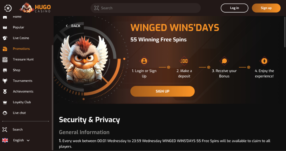 Free spiny v Hugo Casino