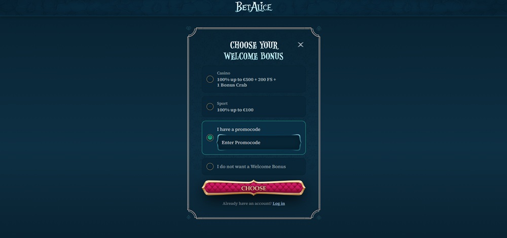 BetAlice promo code úvod en