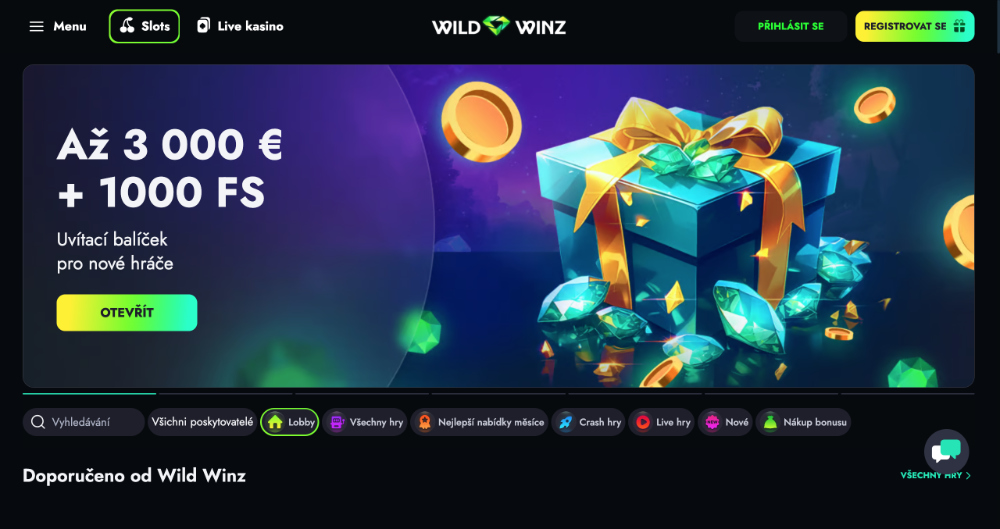 WildWinz casino úvodní