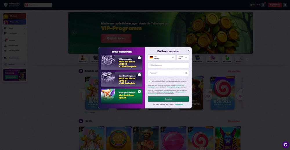 Safecasino Registrierung