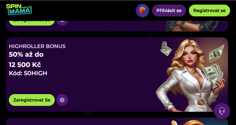 HighRoller bonus v casinu Spinmama