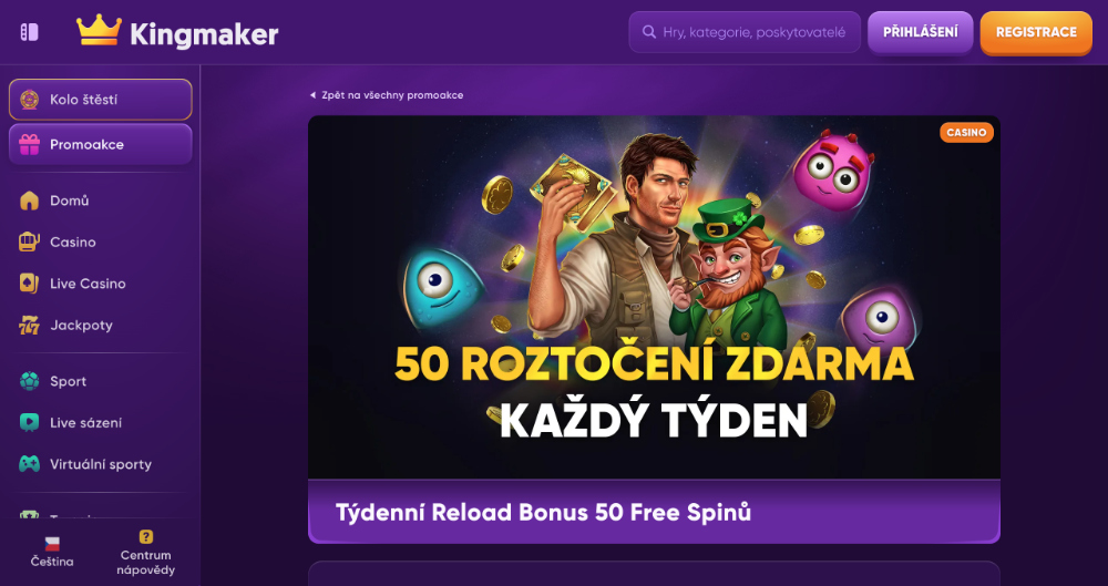 Nabídka free spinů v Kingmaker pro říjen 2025