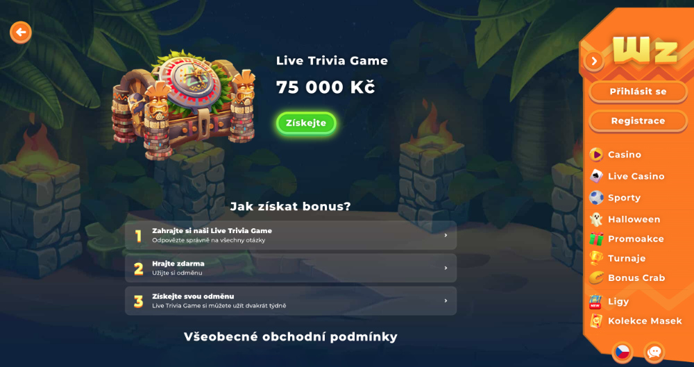 Promoakce v casinu Wazamba Live Trivia Game 2x týdně o 75 000 Kč