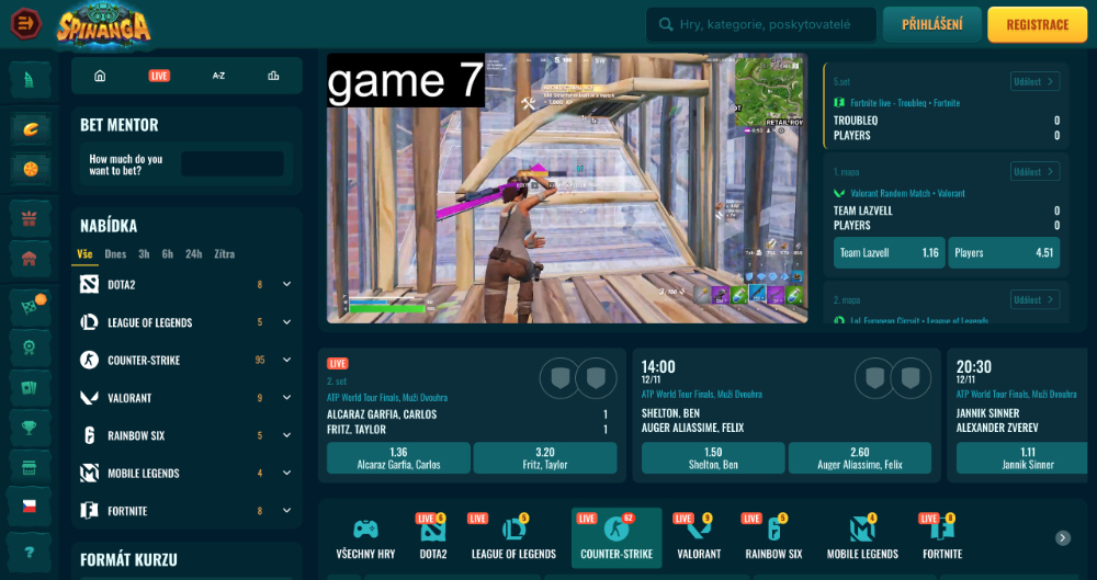 Spinanga esport Jak a na co všechno lze uzavřít sázku? úvodní