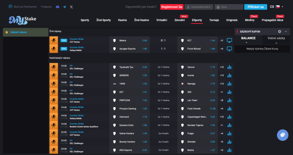Esport v sázkové kanceláři MyStake
