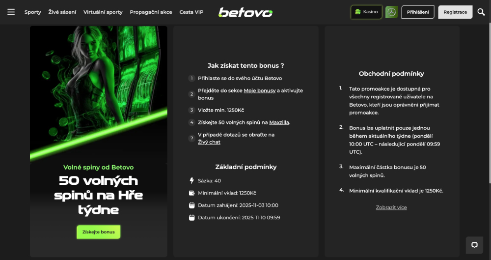 Betovo free spins [listopad 2025] úvodní
