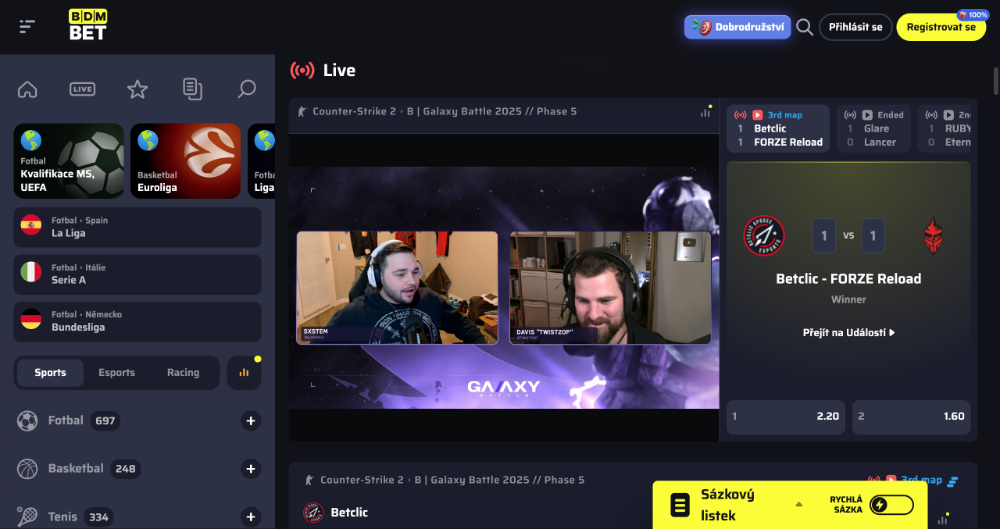 Esport v sázkové kanceláři Bdmbet