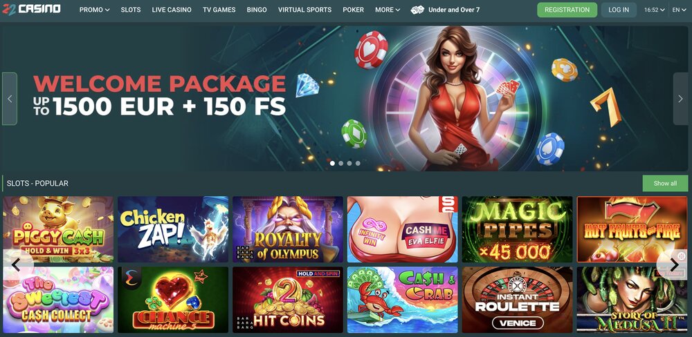 22Casino homepage
