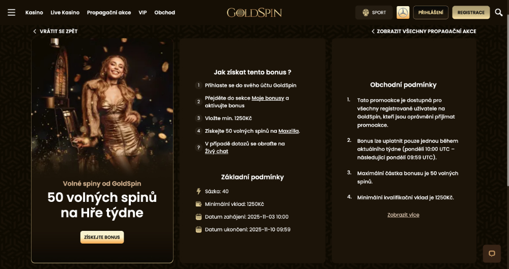 GoldSpin free spins [listopad 2025] úvodní