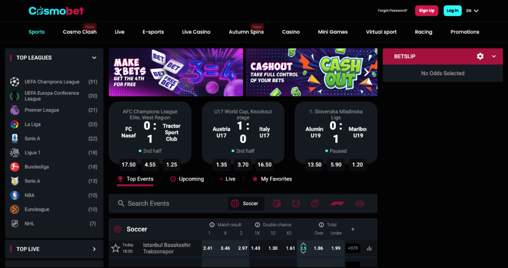 Sázková kancelář Cosmobet úvodní