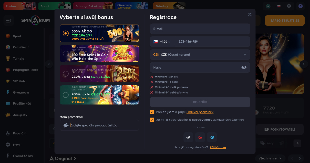 Spinarium promo code úvodní
