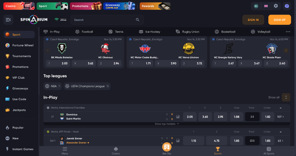 Sázková kancelář Spinarium úvodní