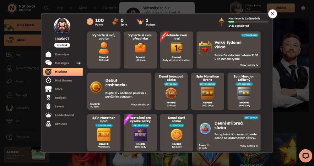 Zábavné mise v National Casino