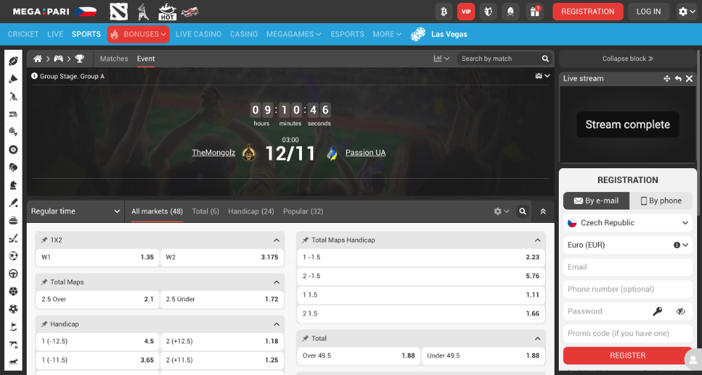 Esport v sázkové kanceláři Megapari