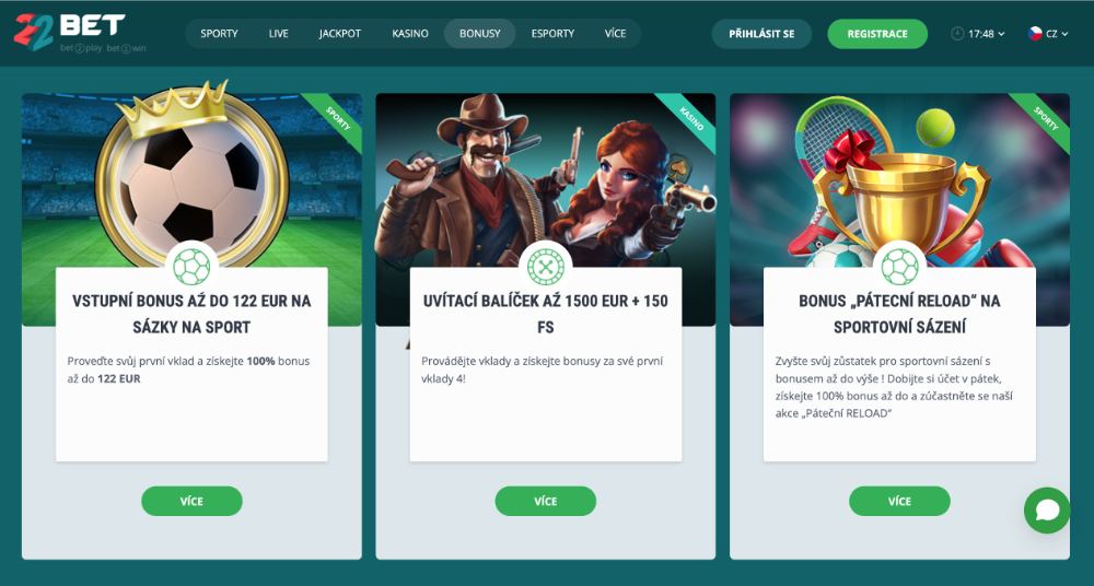 Prosincové bonusy v casinu 22BET