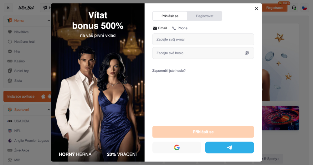 Přihlášení do casina Win.Bet