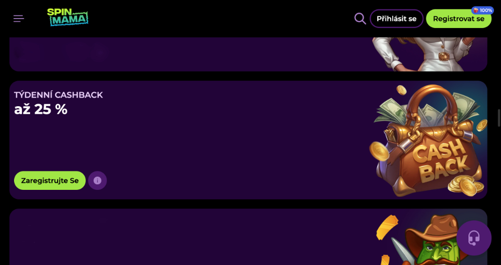 Spinmama týdenní cashback