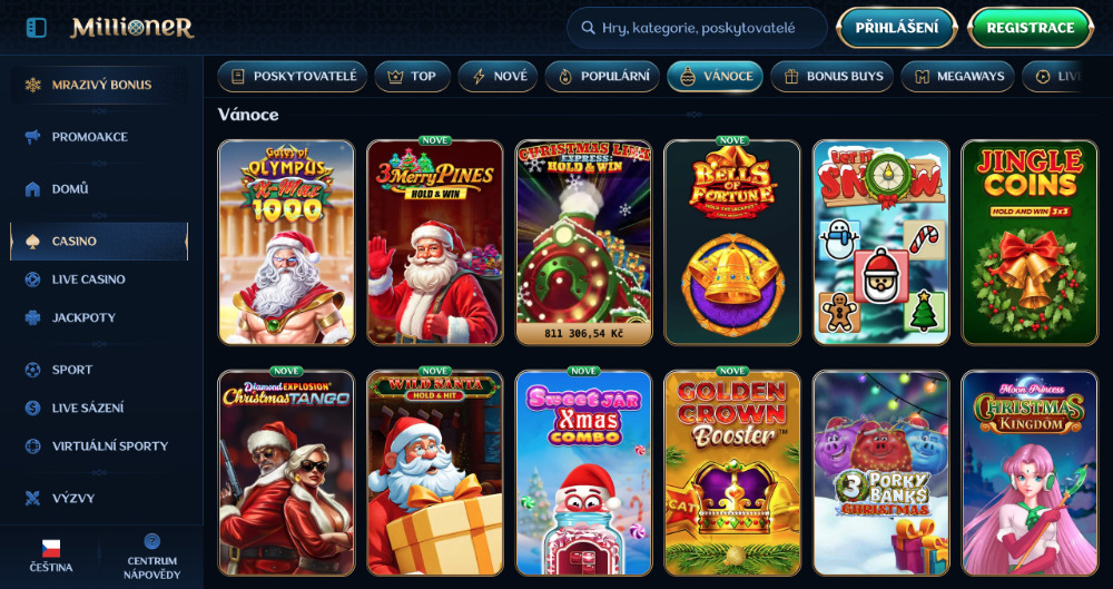 Užijte si Vánoce v casinu Millioner bonusy, turnaje, adventní kalendář, tematické hry apod. úvodní