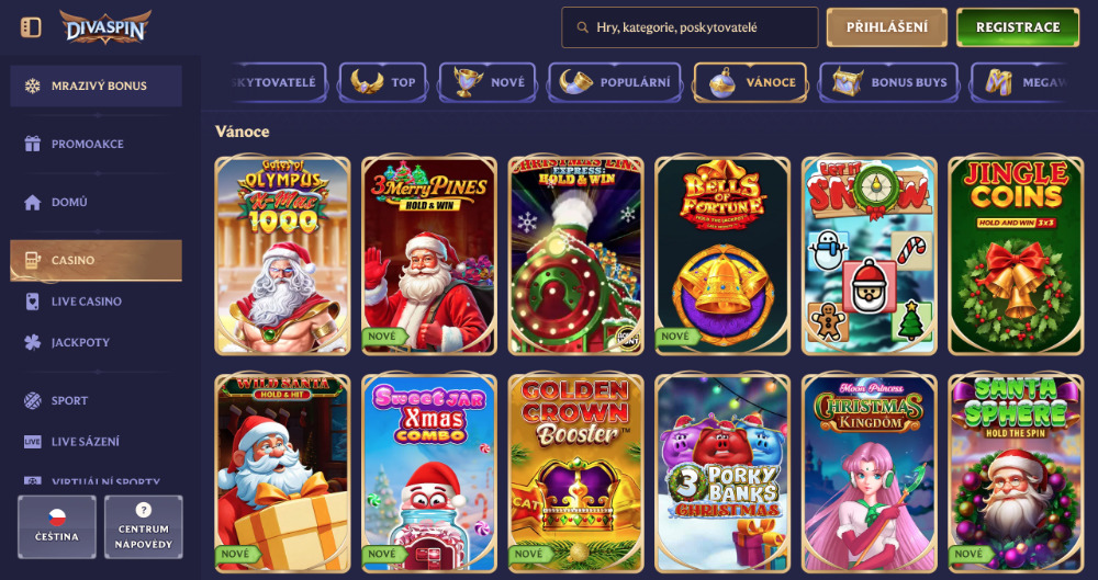 Užijte si Vánoce v casinu DivaSpin bonusy, turnaje, adventní kalendář, tematické hry apod. úvodní