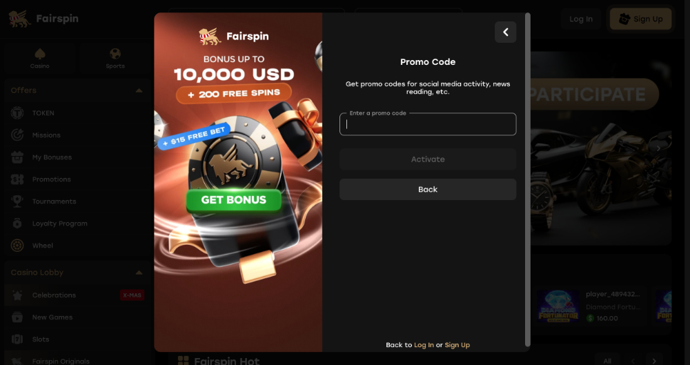 Promo kód v casinu Fairspin