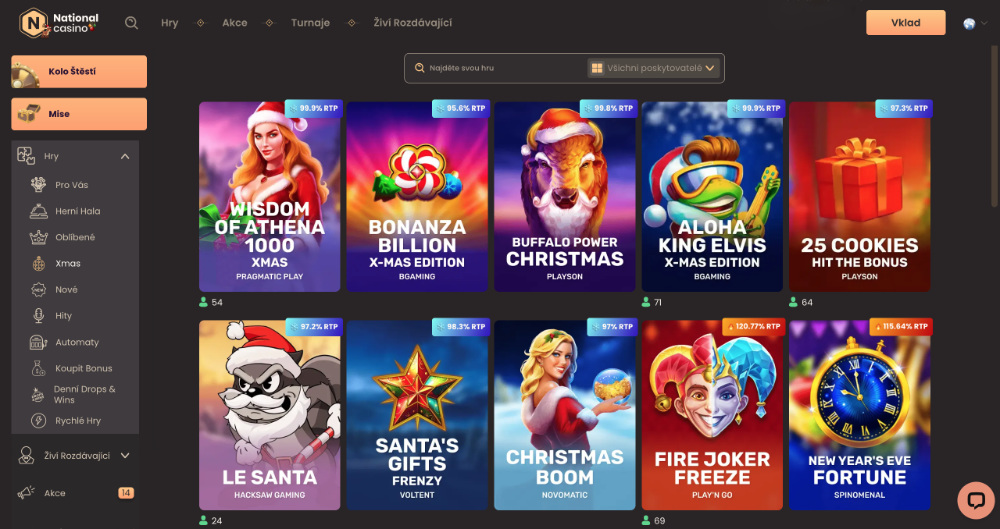 Užijte si Vánoce v National Casino bonusy, turnaje, adventní kalendář, tematické hry apod. úvodní