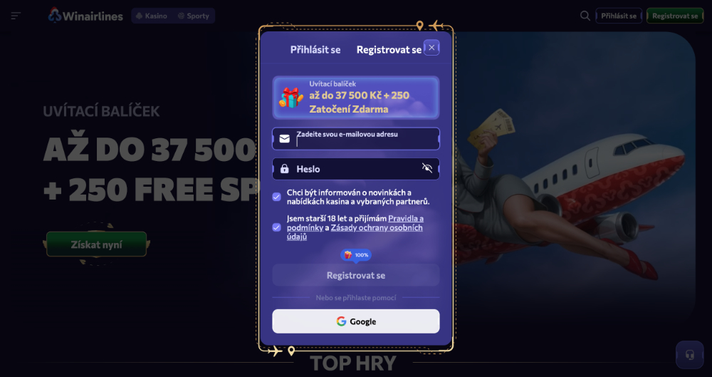 Winairlines promo code úvodní