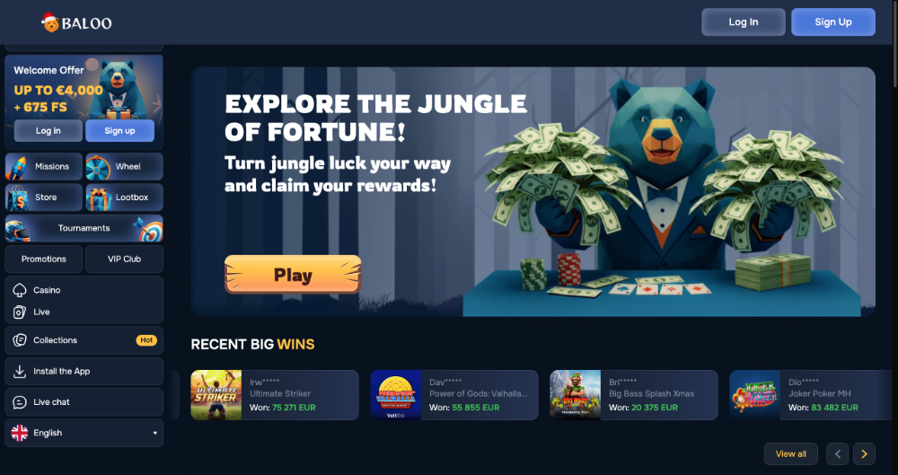 Baloo.bet casino úvodní