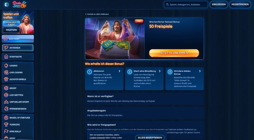 DudeSpin Freispiele